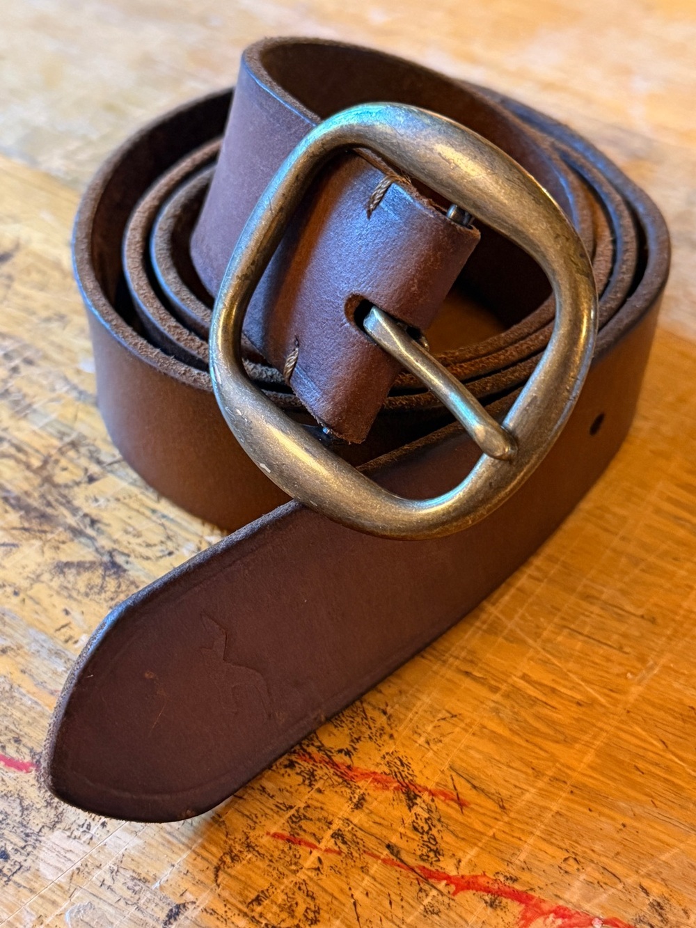 Hollister Brown Leather Belt with Antique Brass Buckle Sz 38